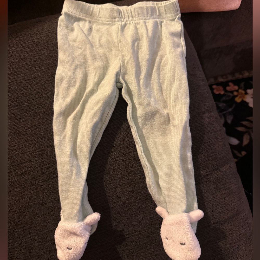 Carter's Light Green Leggings with Animal Feet